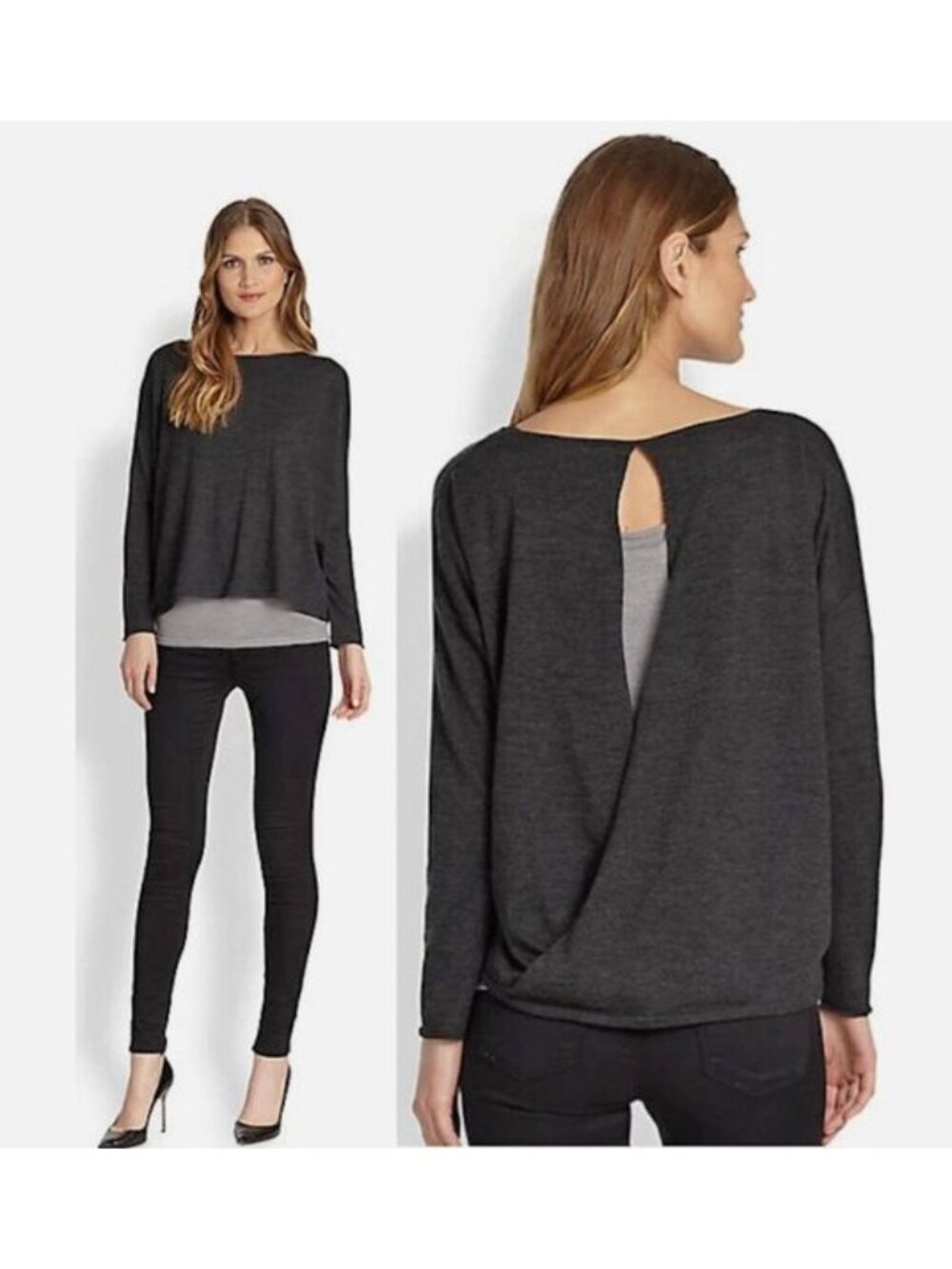 Eileen Fisher Fine Merino Jersey Keyhole Back Sweater in Gray – Size S